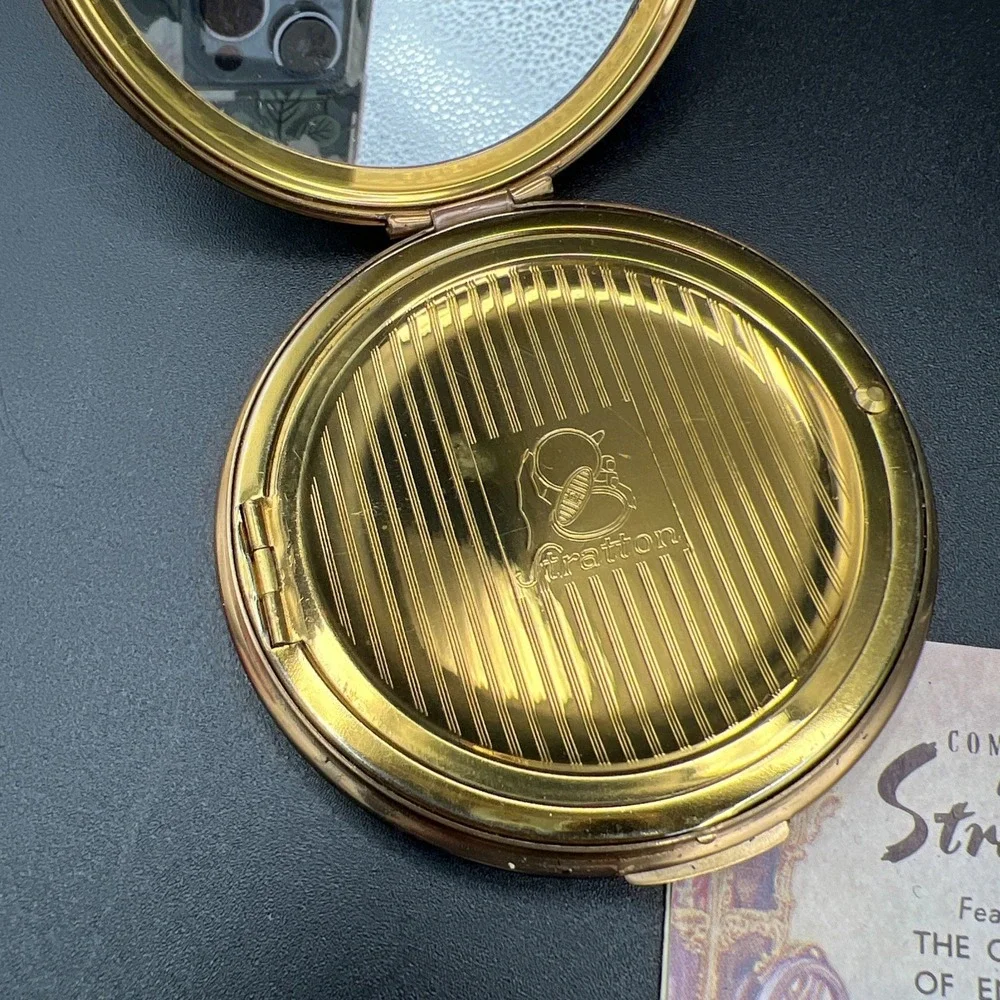 VTG Stratton England Gold Enamel Powder Compact Mirror Crown Crowns Of England